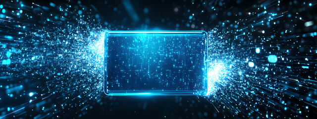 Obraz premium Glowing Blue Interface with Digital Light Beams