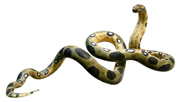 3D Rendering Green Anaconda on White