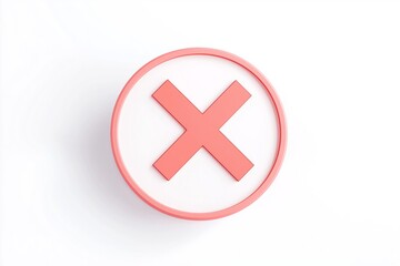 Obraz premium A top view of a 3D red X symbol inside a circular frame, resting on a white surface