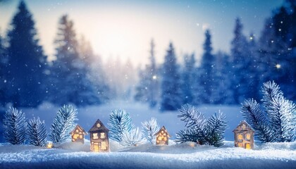 Naklejka premium Winter wonderland holiday background with depth of field for a magical and serene atmosphere