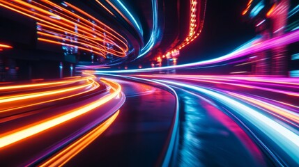 High-Speed Neon Trails in the City - Made with Generative AI
