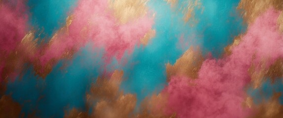 Abstract cloudy powder grunge textured background. Dusty pink, blue, golden. Luxury header design