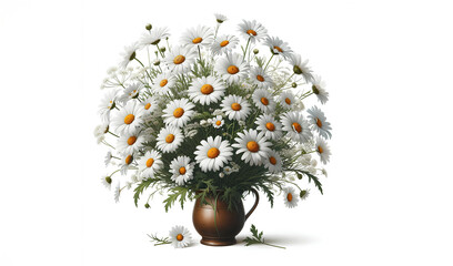 A bouquet of white daisies in a rustic brown vase © Makkraw