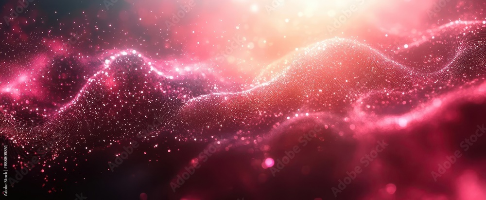 Wall mural abstract digital artwork shimmering pink gradient background intricate dark geometric line pattern o