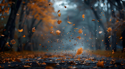 Autumn Leaves Falling on a Forest Path