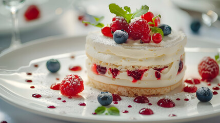 Delicious Raspberry and Blueberry Cake with Whipped Cream