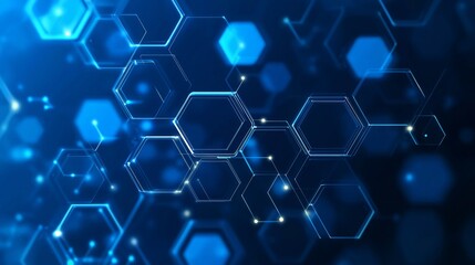 Minimalist design, abstract geometric hexagons combined with light and shadow effects, blue color theme