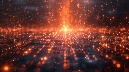 Fototapeta premium Futuristic Digital Landscape with Glowing Particles and Abstract Technology Background