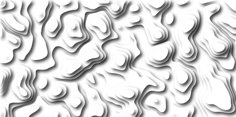 3D Papercut Stylized White Topographic Contour Scheme and Terrain. Geographic mountain terrain. Contour map background. 3D Cartographic Weave with seamless striped patterns and wavy Shapes.