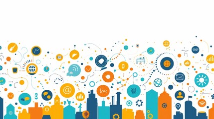 Modern Business Frame with Colorful Icons on White Background - Ideal for Corporate, Technology, and Communication Themes