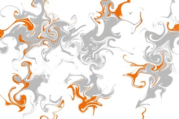 Liquid art texture. Abstract background with swirling paint effect. Gray and orange color. Painting with liquid acrylic that pours and splashes.