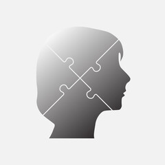 Female head made from four puzzle pieces
