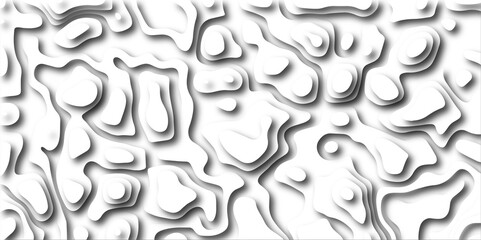 3D Papercut Stylized White Topographic Contour Scheme and Terrain. Geographic mountain terrain. Contour map background. 3D Cartographic Weave with seamless striped patterns and wavy Shapes.