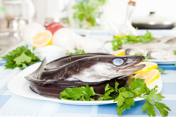 Freshness eel and vegetables on the plate