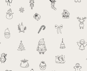 Art IllustrationSeamless pattern of Christmas hand drawn whimsical line art icons 3.