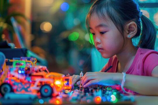Science For Kids. STEM Education for Children: Coding Robot Cars and Electronic Boards at Home