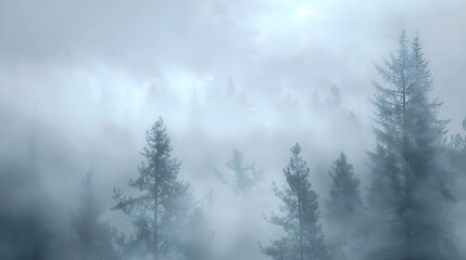 Enchanted Forest: Misty Morning with Pine Trees