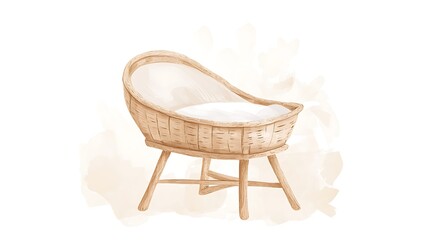 Watercolor illustration of a baby crib with a white mattress.