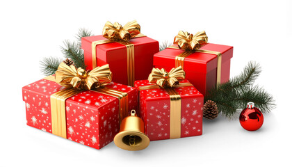 Fototapeta premium A group of red boxes with gold bows on top of a white background