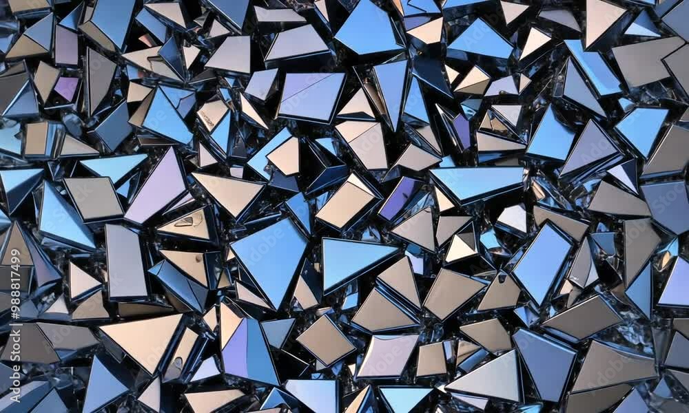 Poster discover a captivating arrangement of triangular shards reflecting light in various shades of blue a