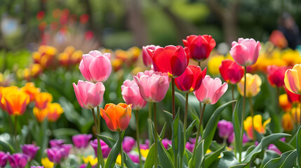 Vibrant Tulips in Bloom: A Colorful Spring Garden
