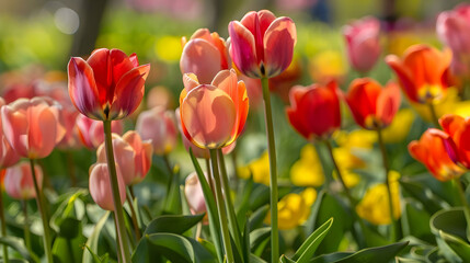 Fototapeta premium Vibrant Tulips in Full Bloom: A Springtime Delight