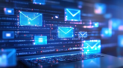 Obraz premium Digital communication concept with email notifications. Email Marketing concept.