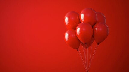 A cluster of vibrant red balloons hovering against a vivid red background, creating a festive feel.