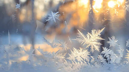 Frozen Window Pane with Delicate Frost Patterns