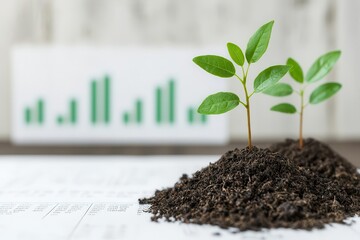 Business meeting focused on sustainable agriculture innovation, with charts showing financial growth and eco-friendly practices, Sustainable agriculture, finance innovation
