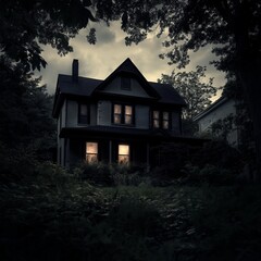 Haunted House at Night Photograph
