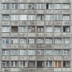 Obraz premium Facade of a Grey Multi-storey Panel building in Russia, Soviet architecture houses
