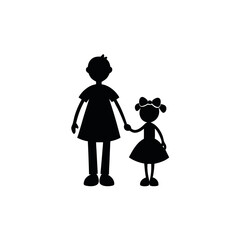 a father and daughter walking hand in hand. The father is on the left side of the image, with his back to the viewer, and the daughter on the right side