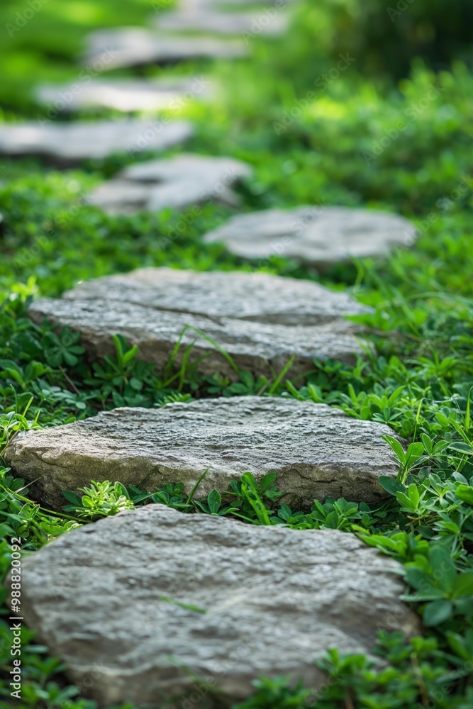 Aufkleber a path made of rocks and grass. the path is not very wide and is surrounded by a lot of grass