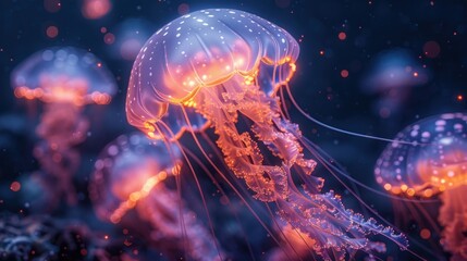Fototapeta premium Three dimensional render of glowing jellyfish.