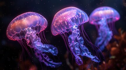 Fototapeta premium Three dimensional render of glowing jellyfish.