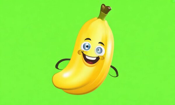 Cute smiling fairy tale banana fruit on green screen. Generative AI