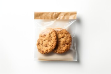 Cookie packaging paper bag  biscuit food white background.