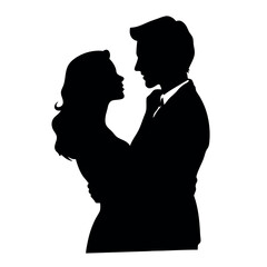 a man and a woman in a romantic embrace. The man is on the right side of the image, with his head tilted back and his hand resting on the woman's