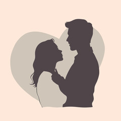 a man and a woman in a romantic embrace. The man is on the right side of the image, with his head tilted back and his hand resting on the woman's