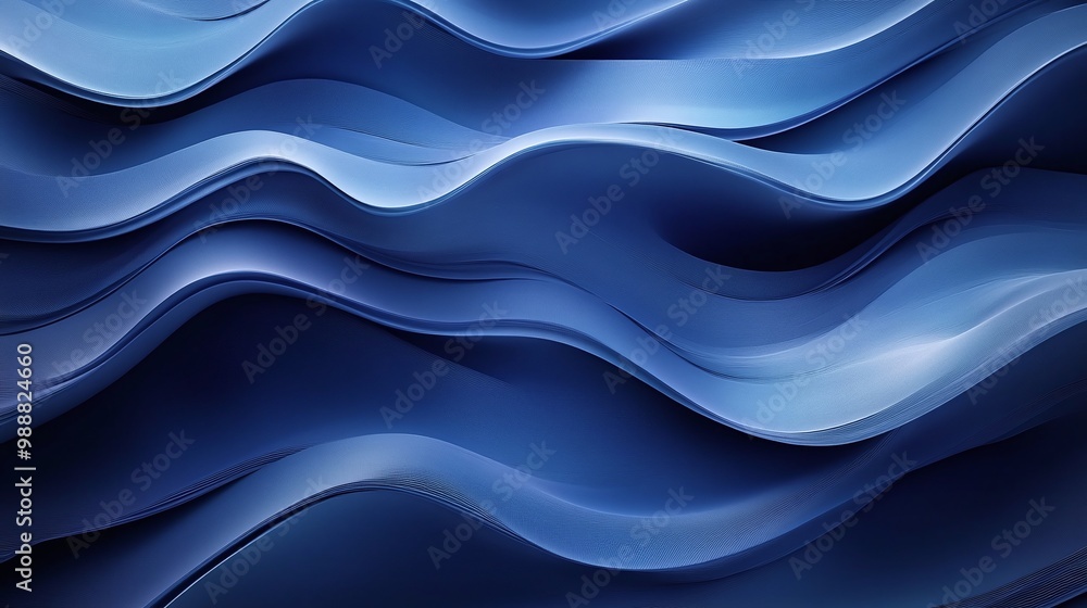 Poster beautiful dark blue abstract waves with layered lines showcasing modern digital art technology and s