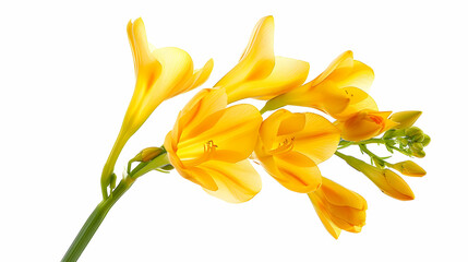 Yellow Freesia Flowers on White Background - Delicate Floral Beauty