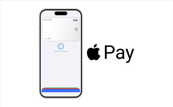 The Apple Pay system on the screen of a modern iPhone contactless payment with a smartphone	
