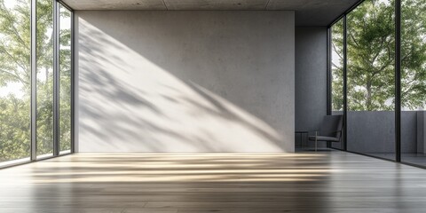 Obraz premium A large empty room with a window and a chair. The room is empty and has a lot of natural light coming in from the window