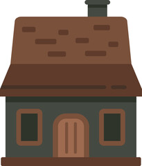 Small brick house with chimney illustration featuring brown roof and green walls
