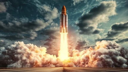 a rocket launching from a launchpad, symbolizing intense acceleration and propulsion