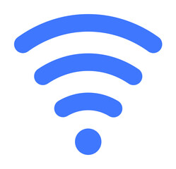 A simple blue Wi-Fi signal symbol features three curved bars above a small dot, visually representing wireless network connectivity. Ideal for technology, internet, wireless communication, network str