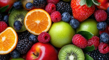 Obraz premium Fresh fruits and berries background