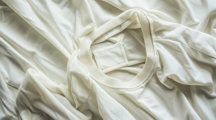 Obraz premium A soft, wrinkled white t-shirt lies casually strewn across a bed, suggesting comfort, relaxation, and a touch of everyday life.