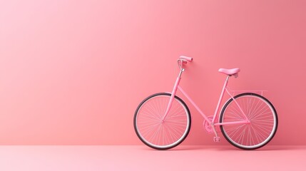 A pink bicycle standing against a pastel pink background, perfect for a fun and trendy vibe.